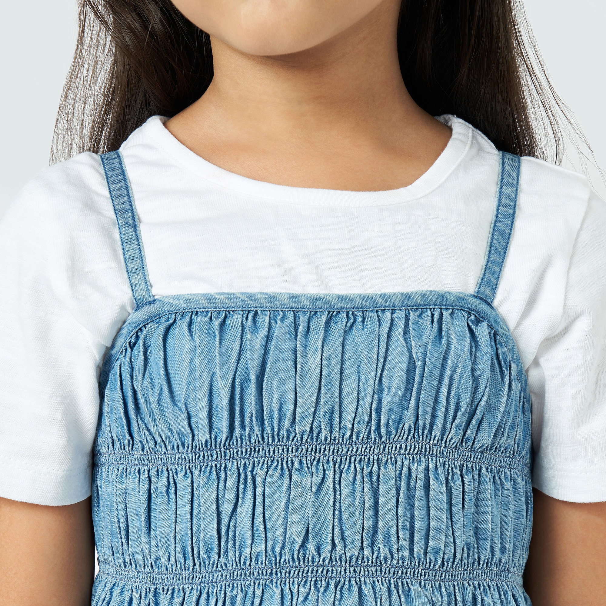 Girl  Solid Dress blue & white