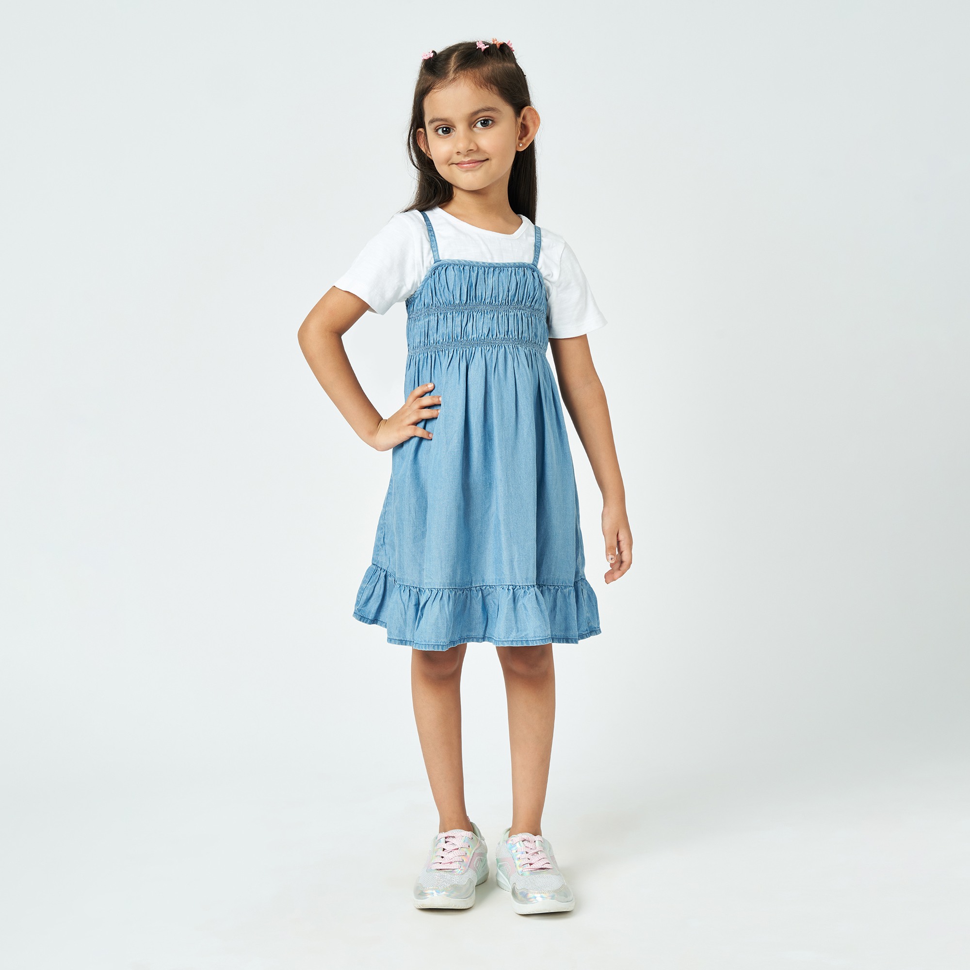 Girl  Solid Dress blue & white