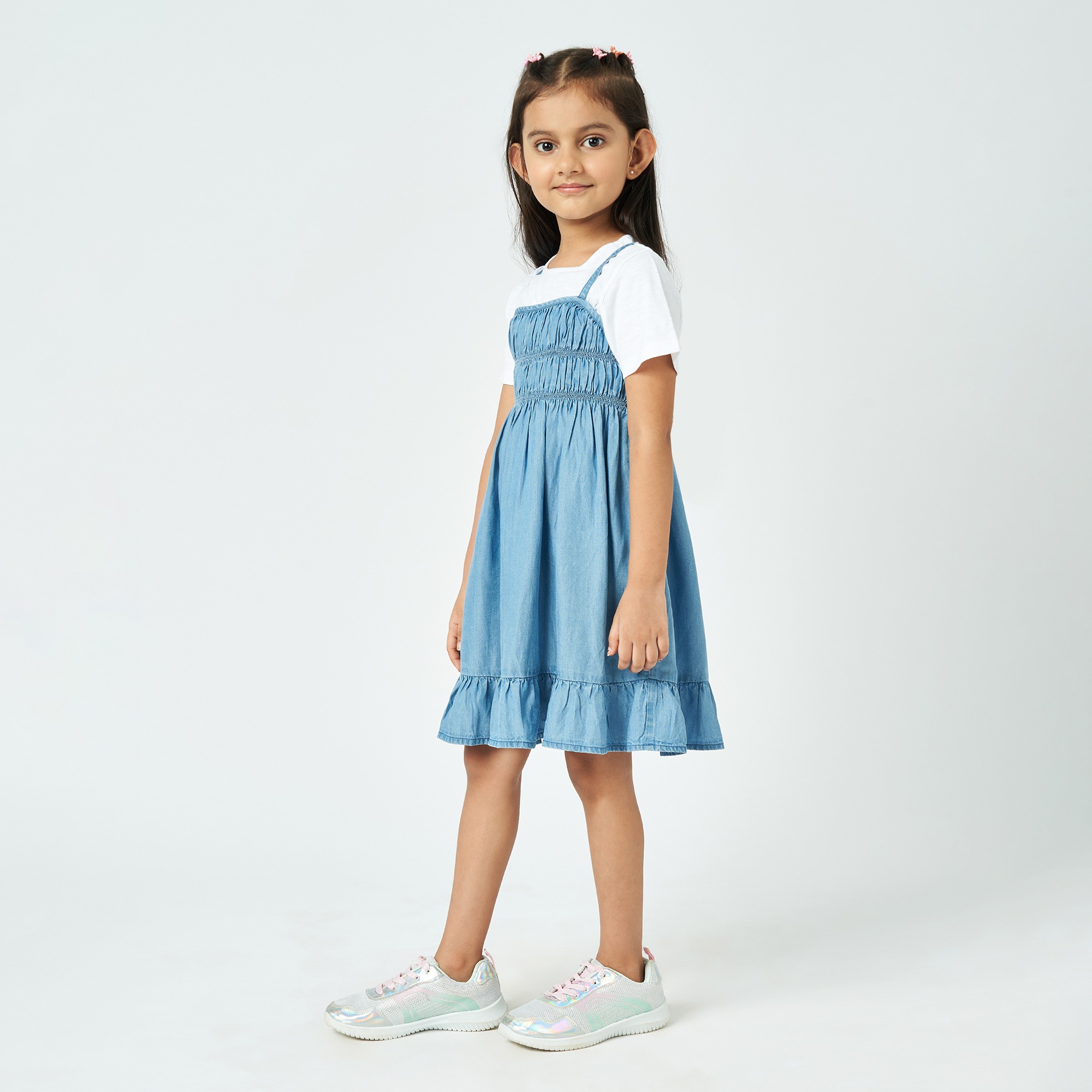 Girl  Solid Dress blue & white