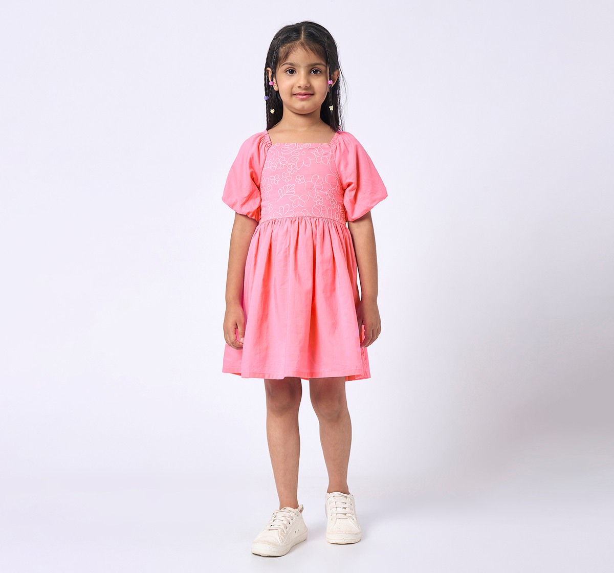 Girls Short Sleeves Dress Pink