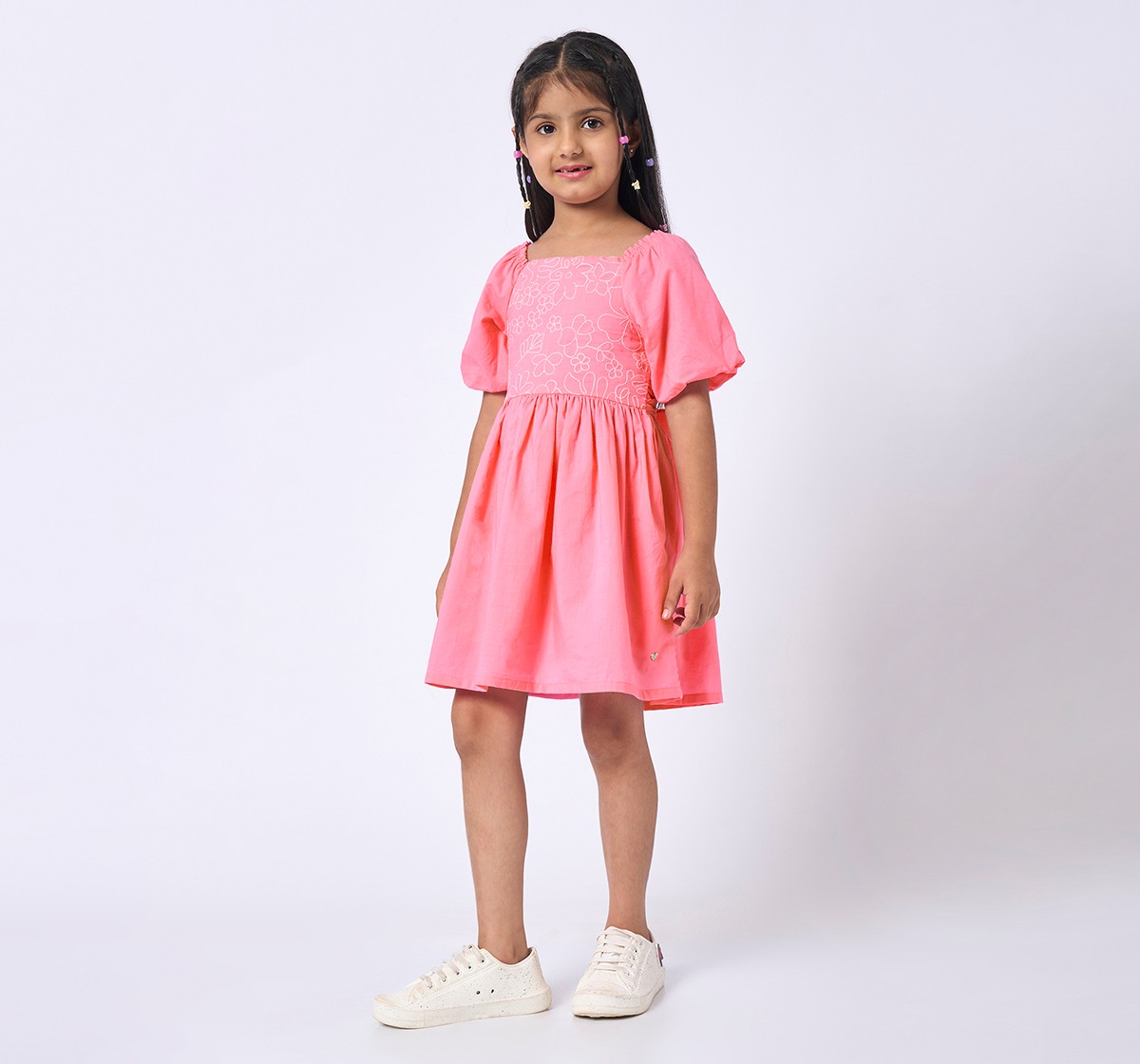 Girls Short Sleeves Dress Pink