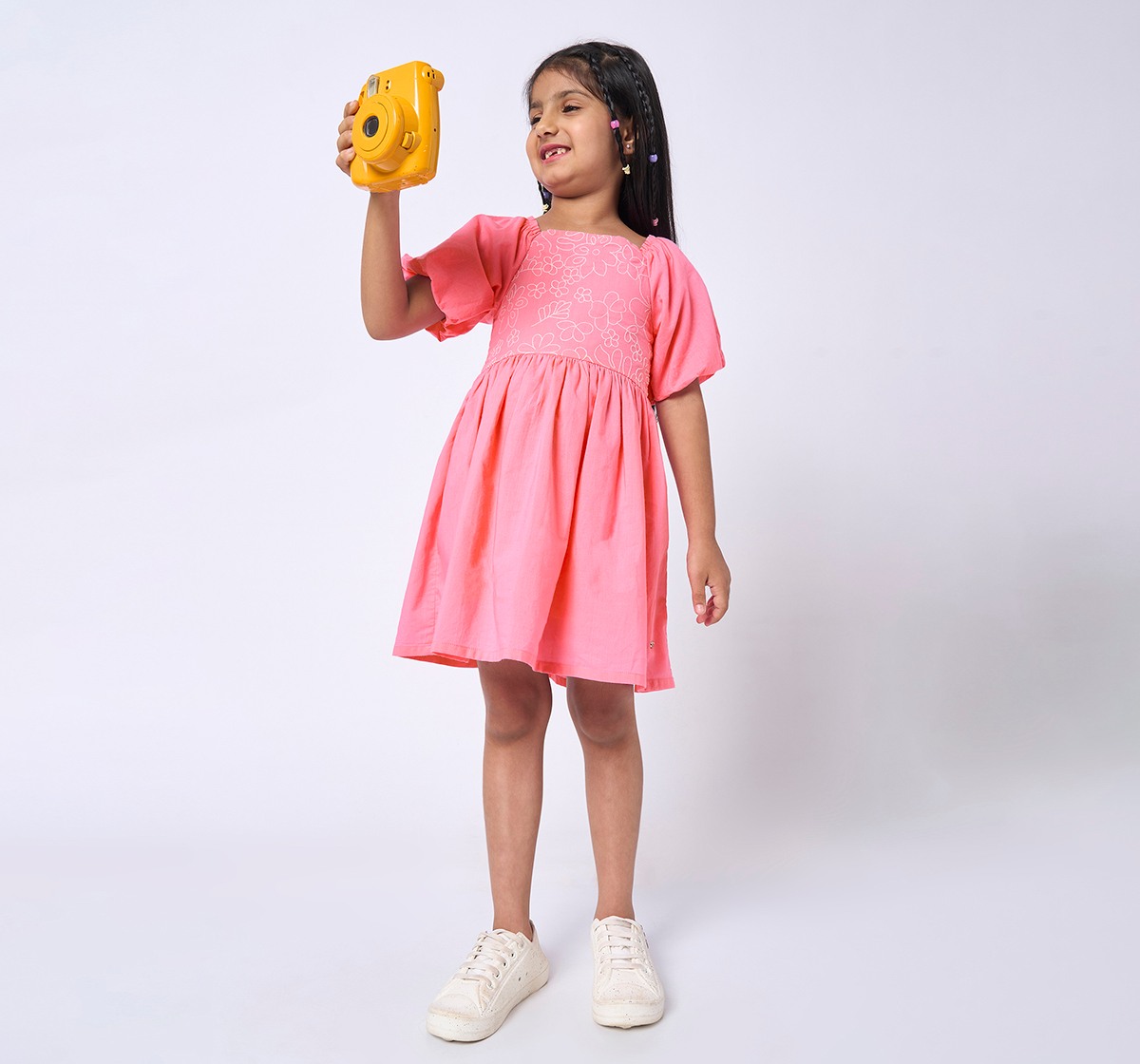 Girls Short Sleeves Dress Pink