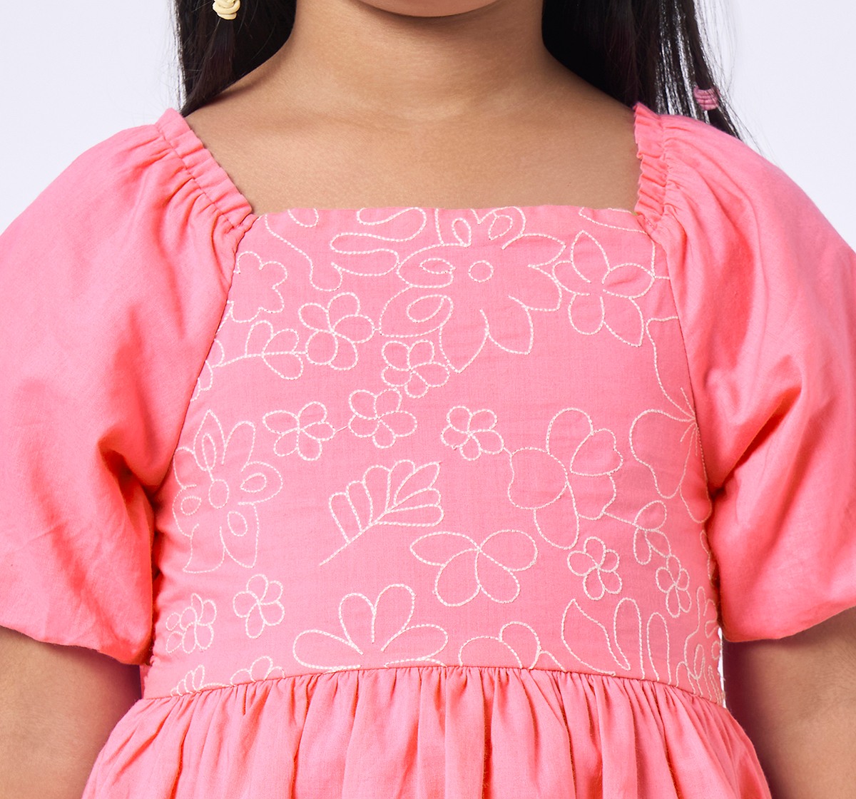 Girls Short Sleeves Dress Pink