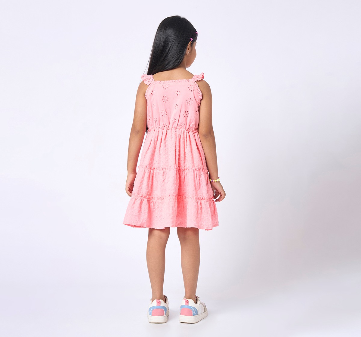 Girls Tiered Schiffli Dress Peach