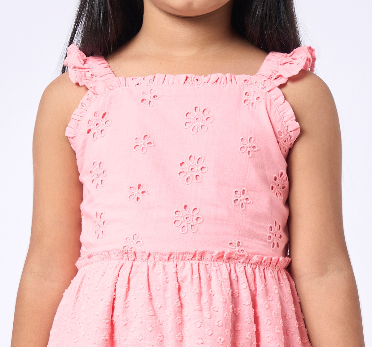 Girls Tiered Schiffli Dress Peach