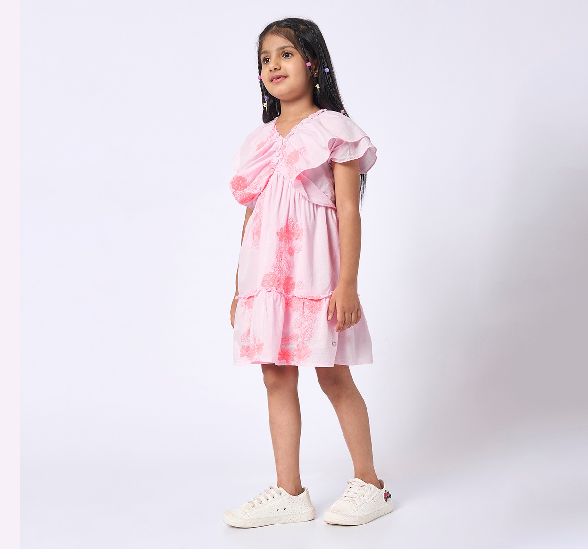 Girls Floral Embroidered Dress Pink