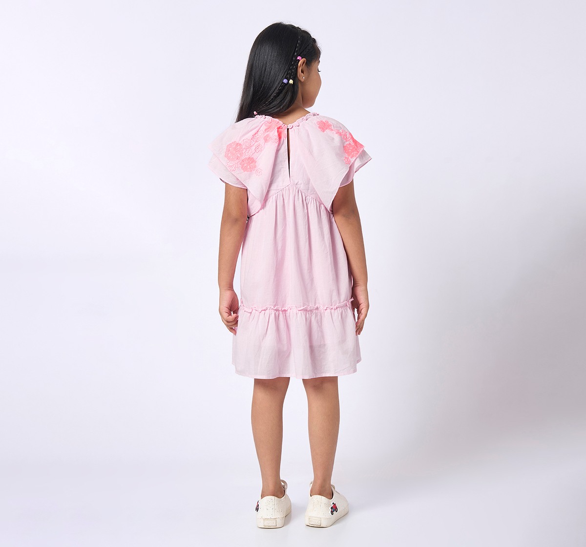 Girls Floral Embroidered Dress Pink