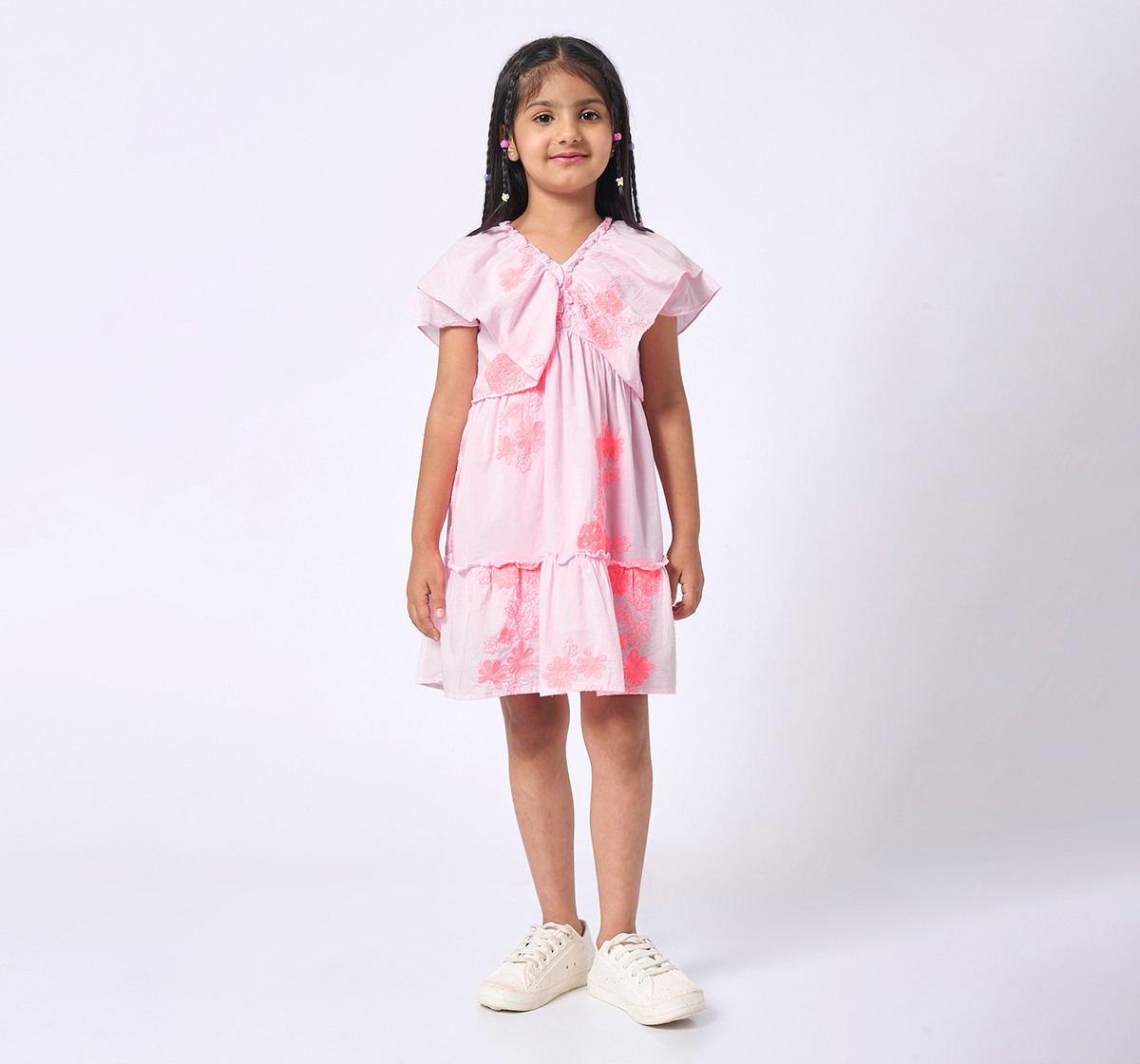 Girls Floral Embroidered Dress Pink
