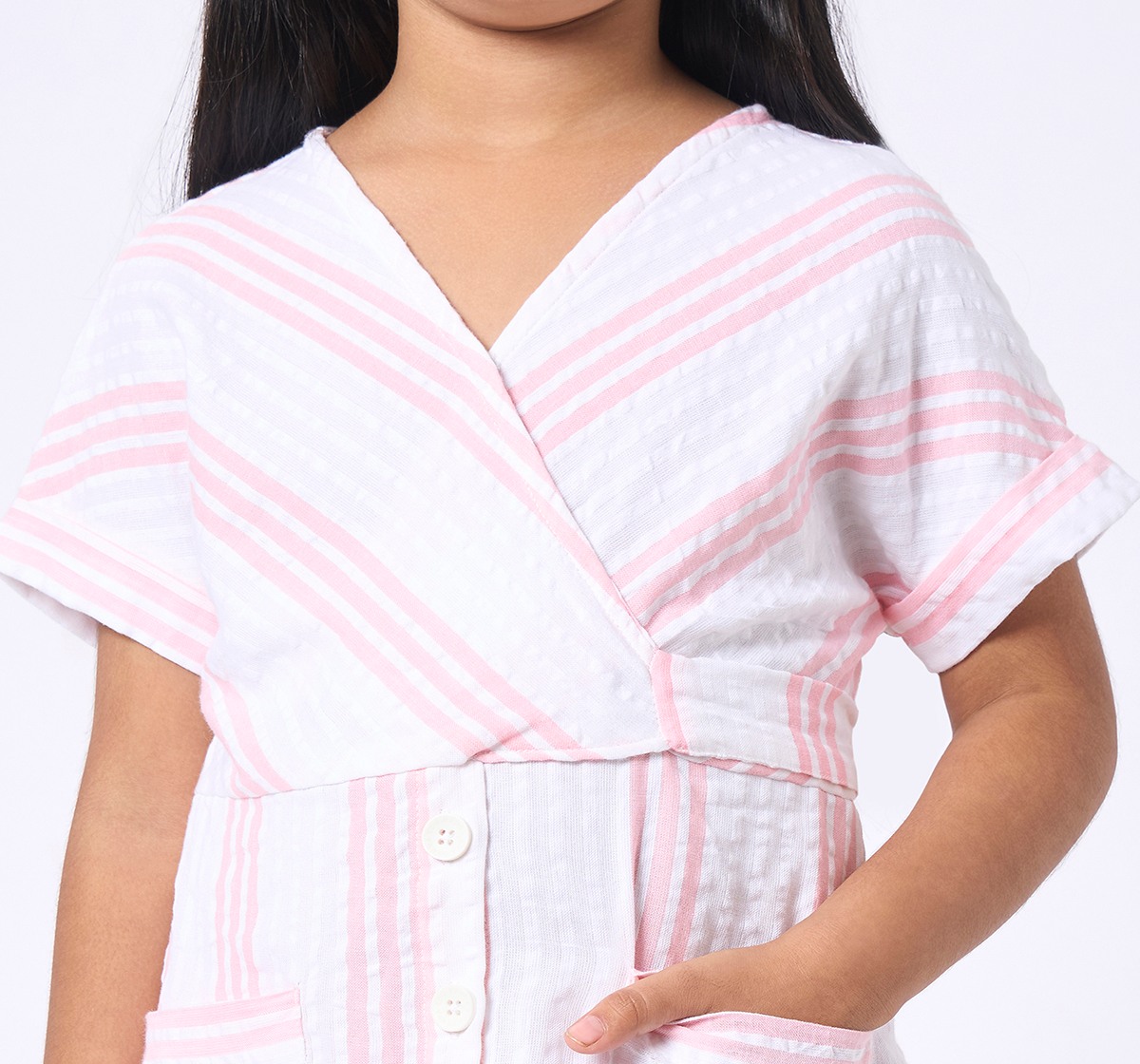 Girls Striped Short Sleeves Dress Multicolor