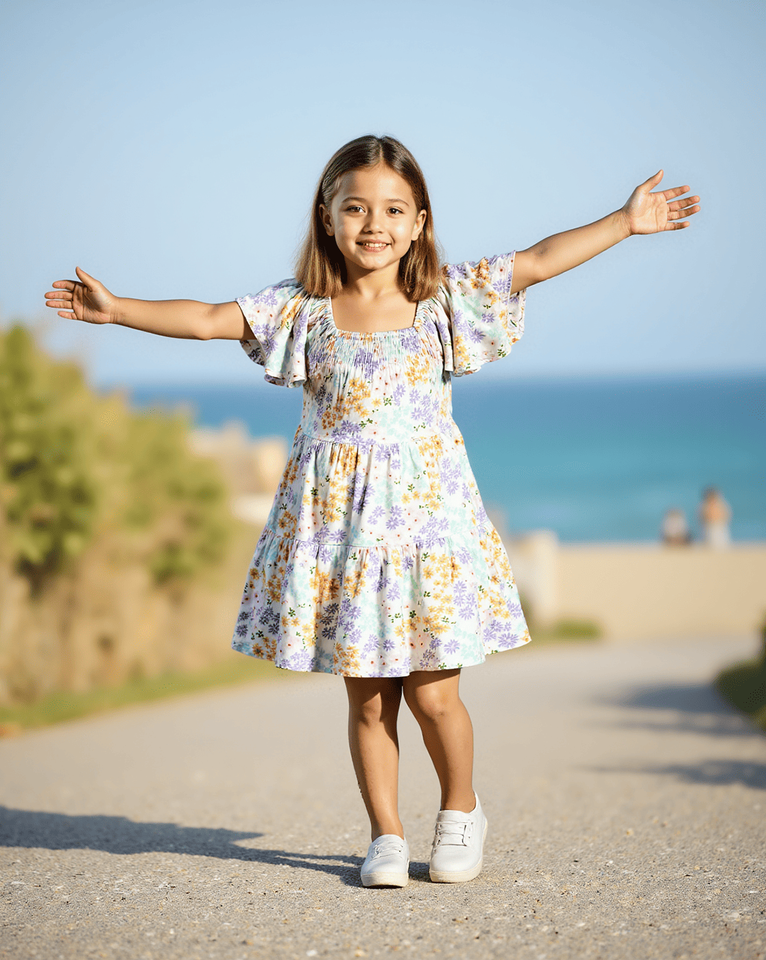 Girls Printed Short Sleeves Dress