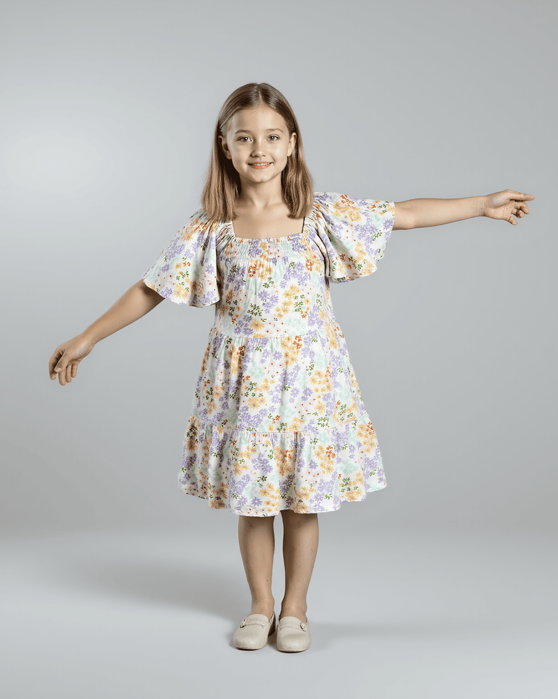 Girls Printed Short Sleeves Dress