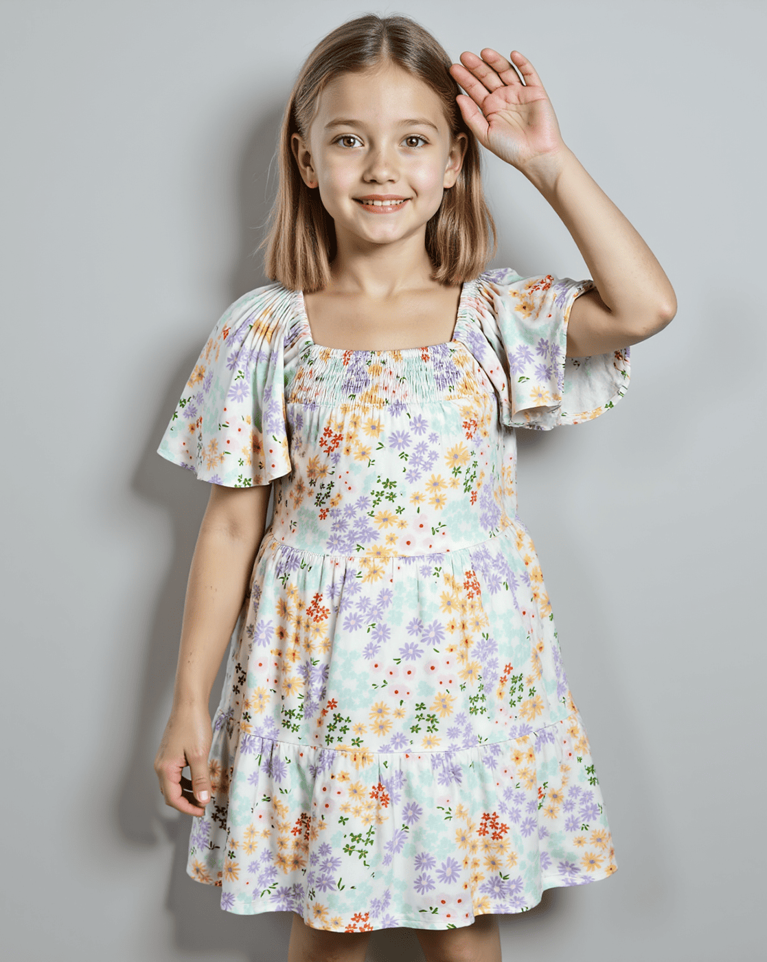 Girls Printed Short Sleeves Dress
