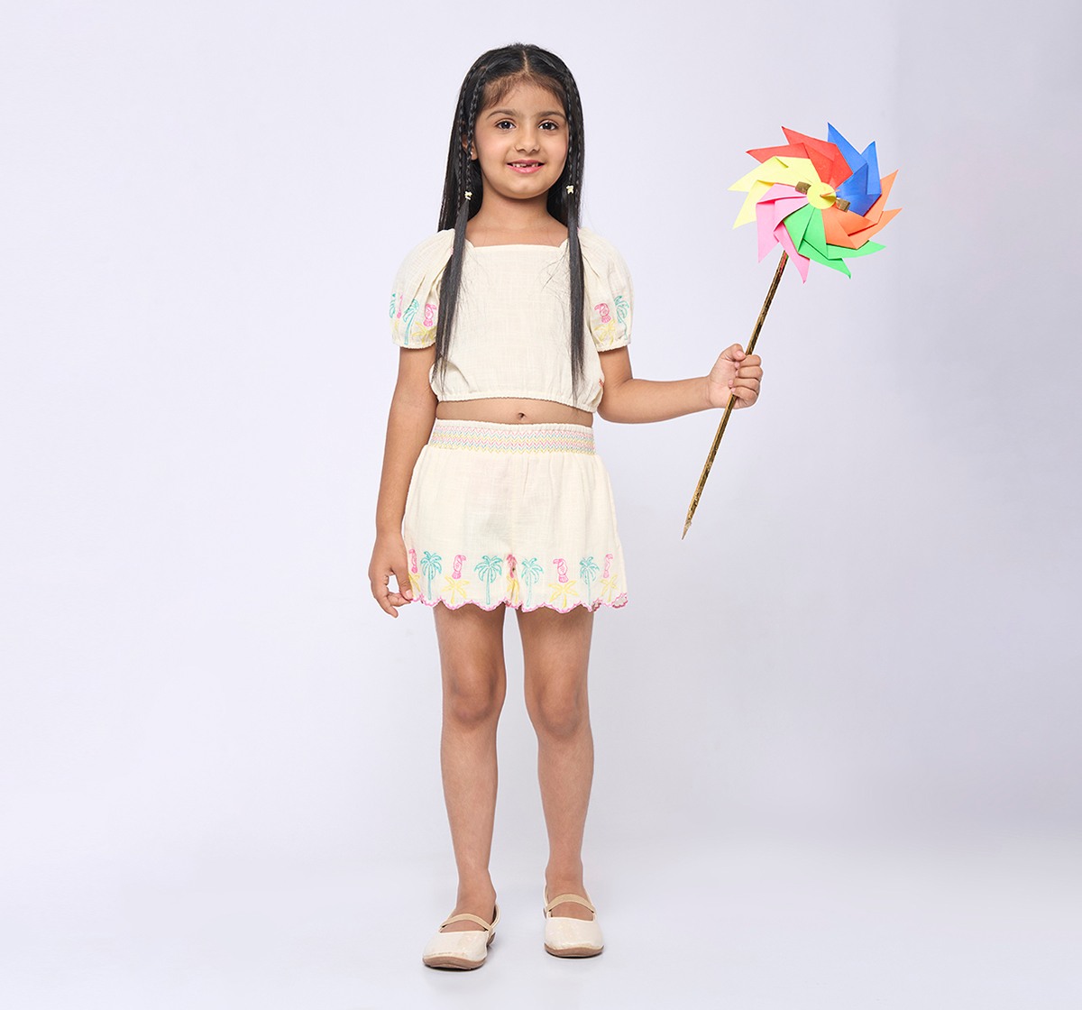 Girl  Embroidered Clothing Sets off-white