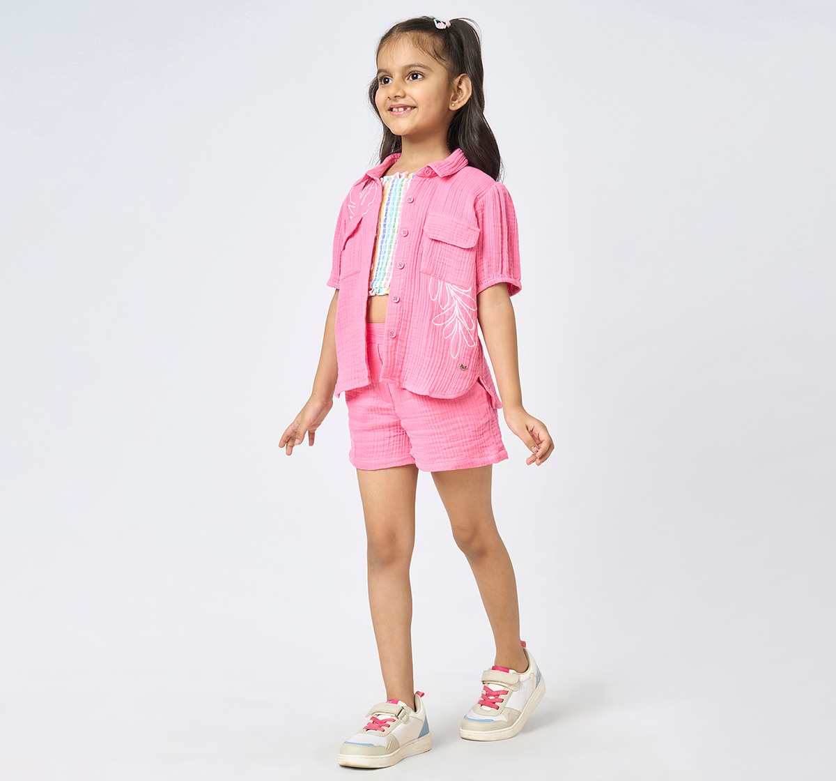 Girl Embroidered Clothing Sets pink & white
