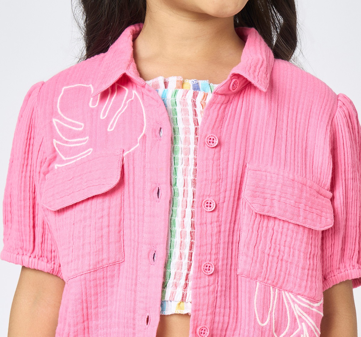 Girl  Embroidered Clothing Sets pink & white