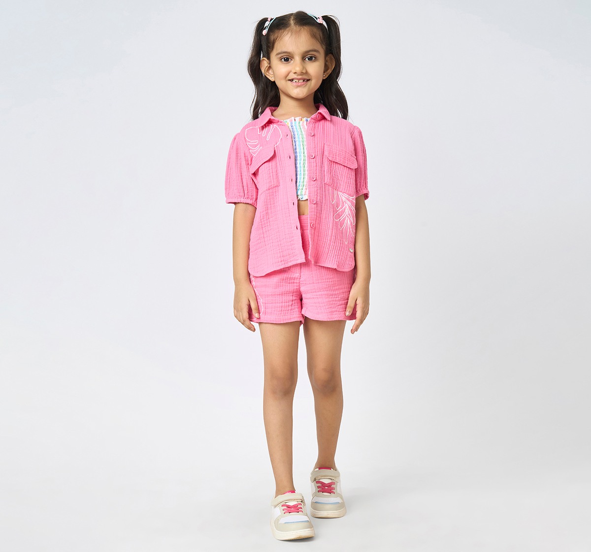 Girl  Embroidered Clothing Sets pink & white