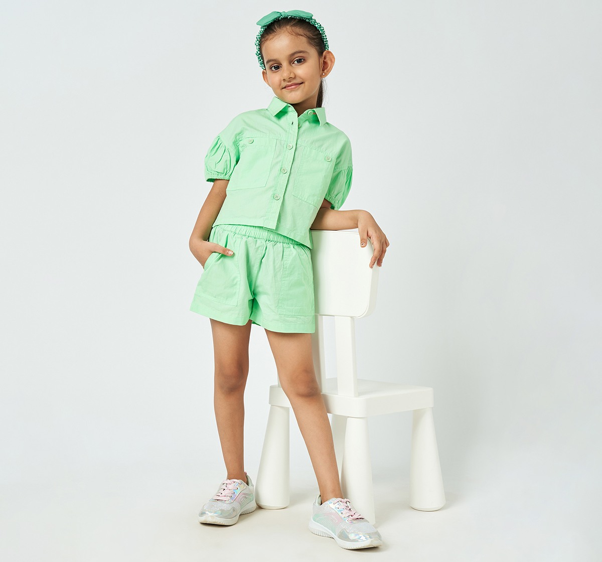 Girl  Solid Clothing Sets green