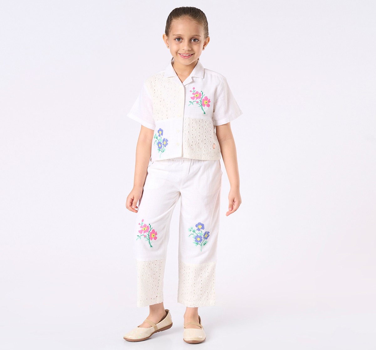 Girl  Embroidered Clothing Sets off-white