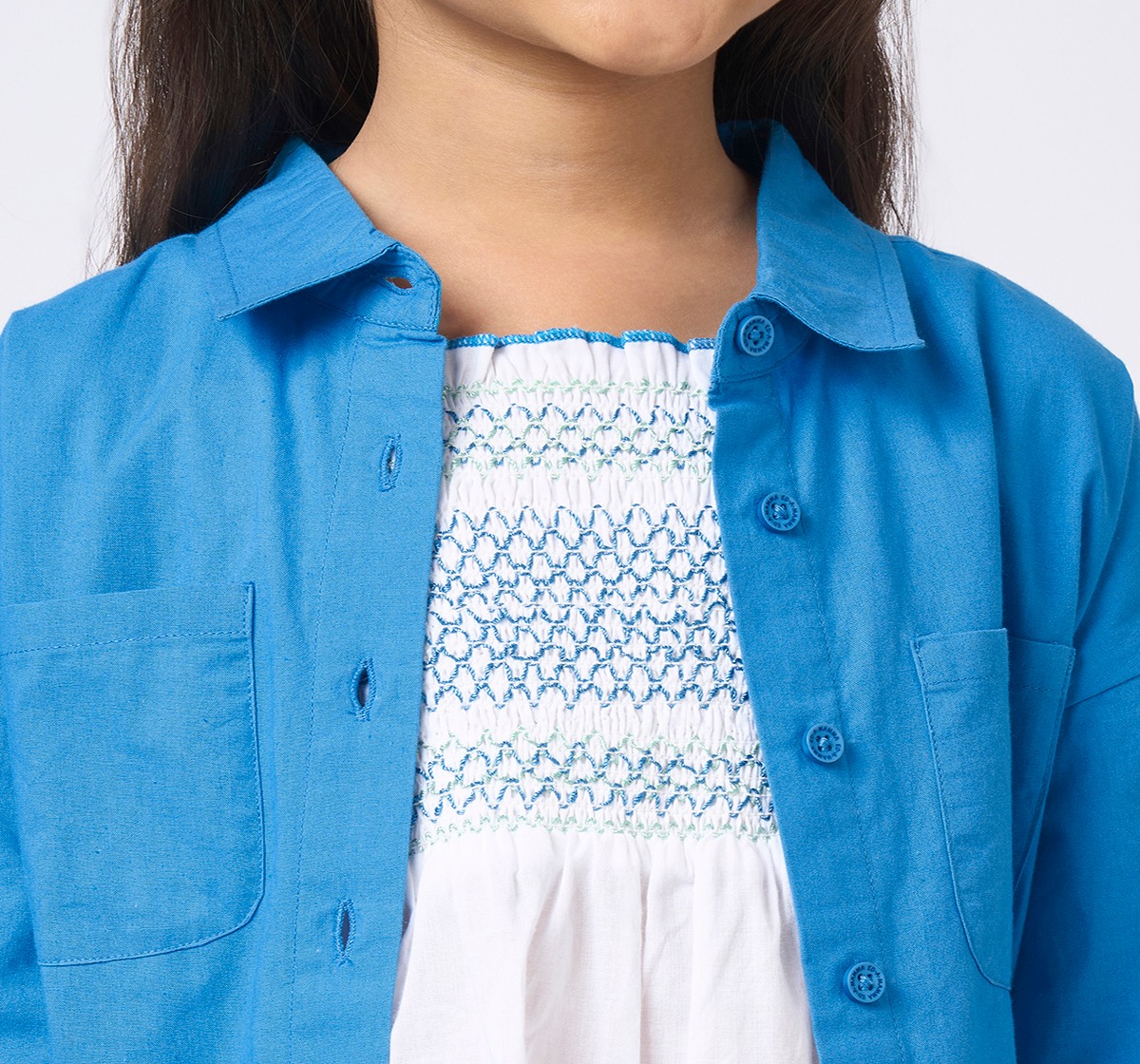 Girl  Solid Tops white+ blue