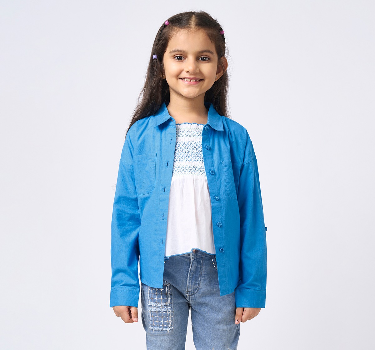 Girl  Solid Tops white+ blue