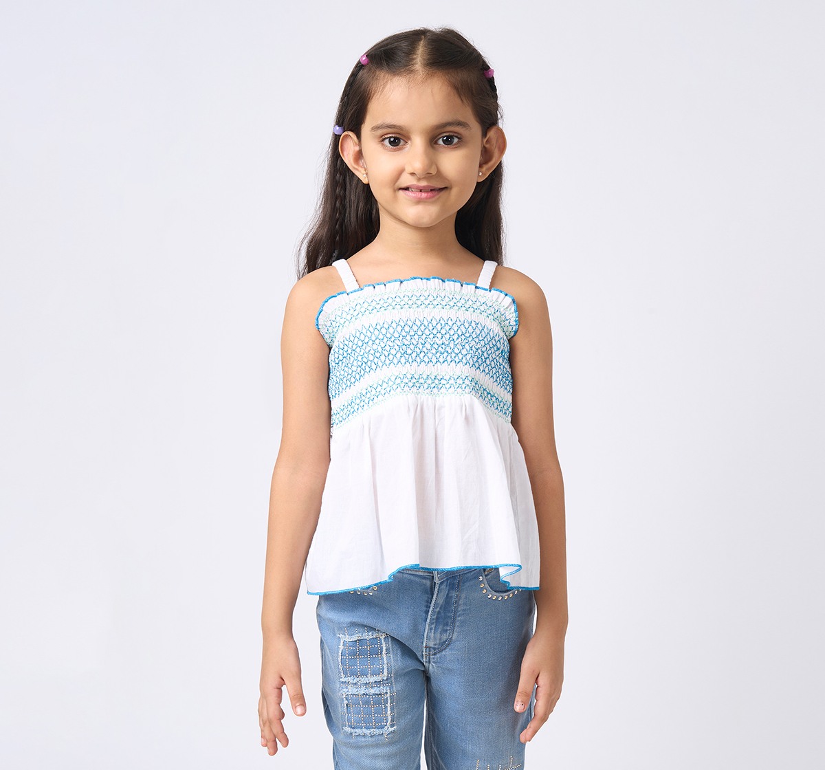 Girl  Solid Tops white+ blue