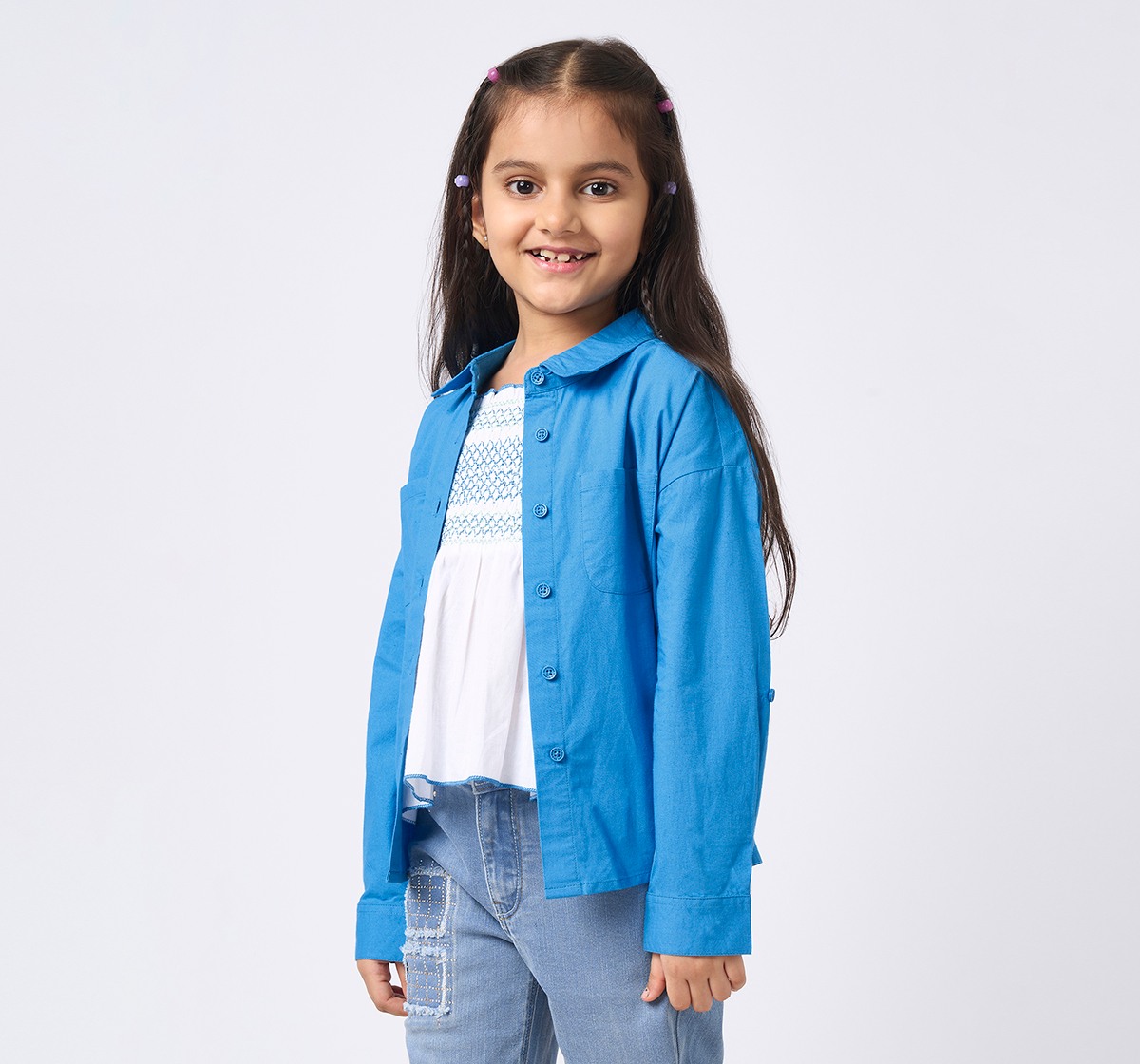 Girl  Solid Tops white+ blue