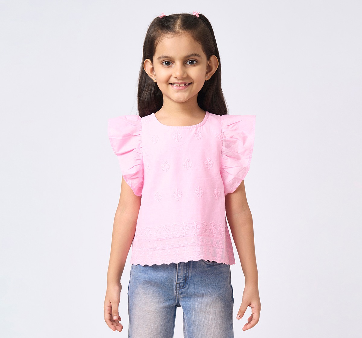 Girl  Embroidered Tops pink