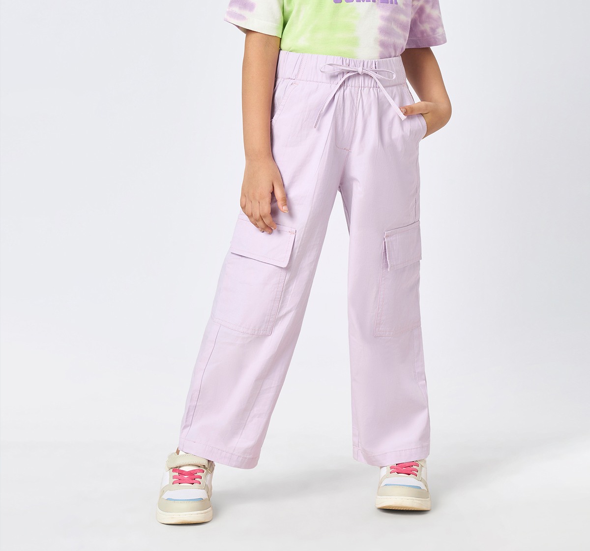 Girl  Solid Trousers & Pants lilac