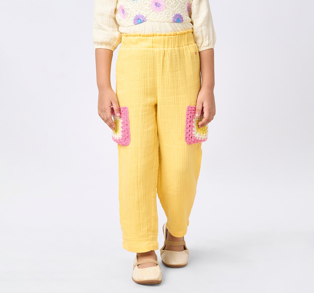 Girl  Solid Trousers & Pants yellow