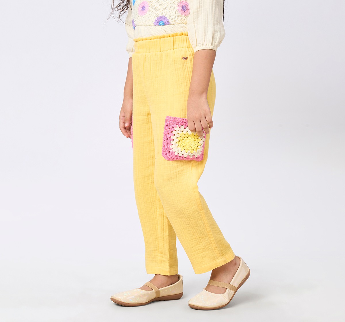 Girl  Solid Trousers & Pants yellow