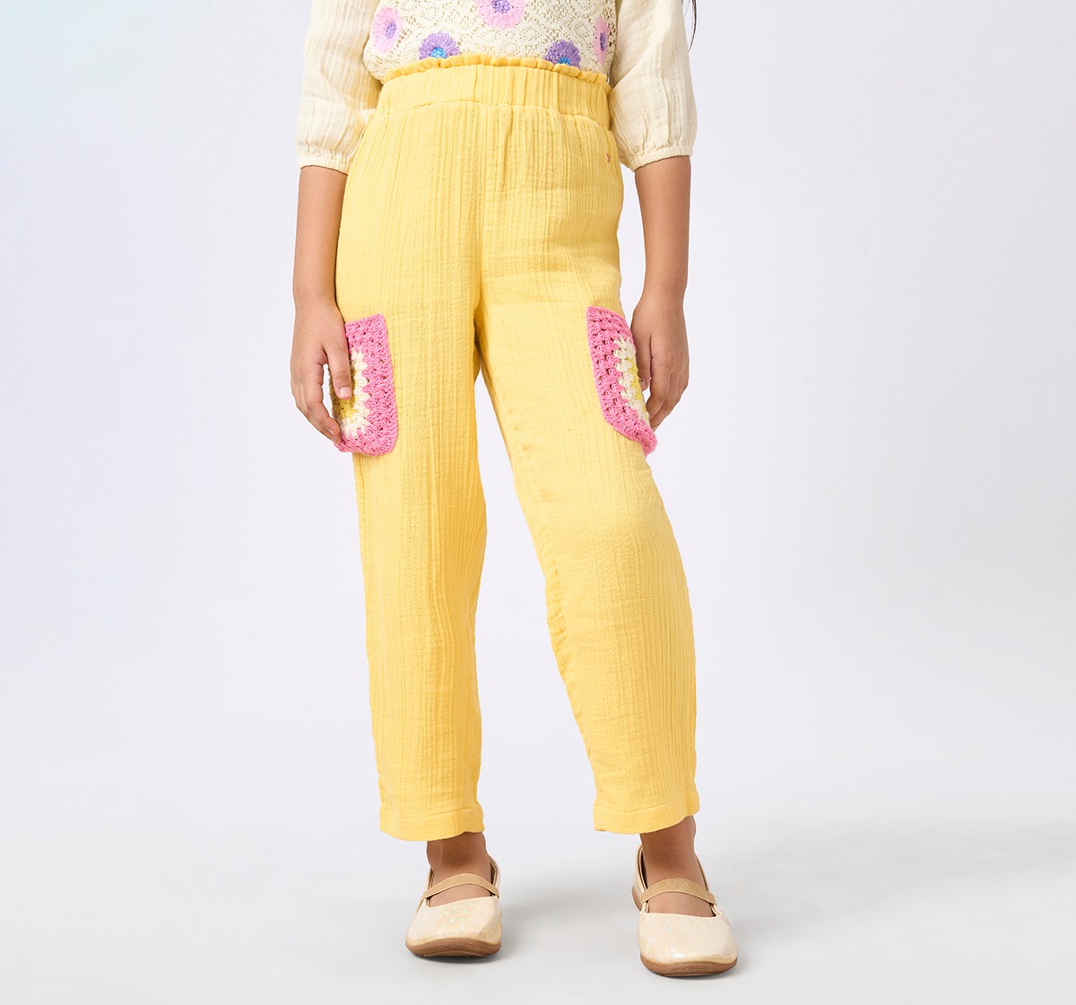 Girl  Solid Trousers & Pants yellow