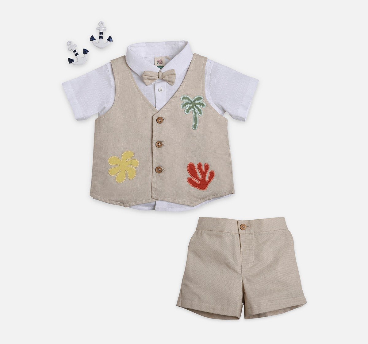 Infant Boys Shirt, Shorts & Waist Coat With Bow Partywear Set