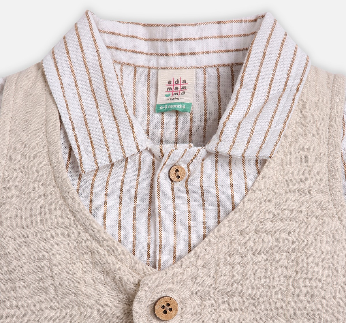 Infant Boys Printed Shirt, Shorts & Waist Coat With Bow Partywear Set