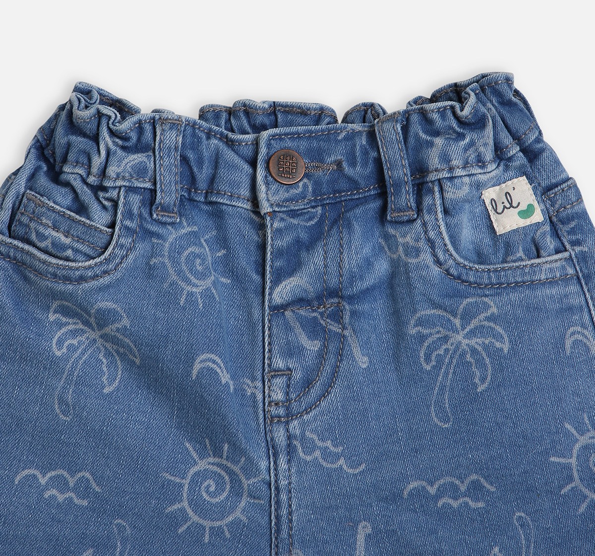 Infant Boys Print Denim Blue Shorts