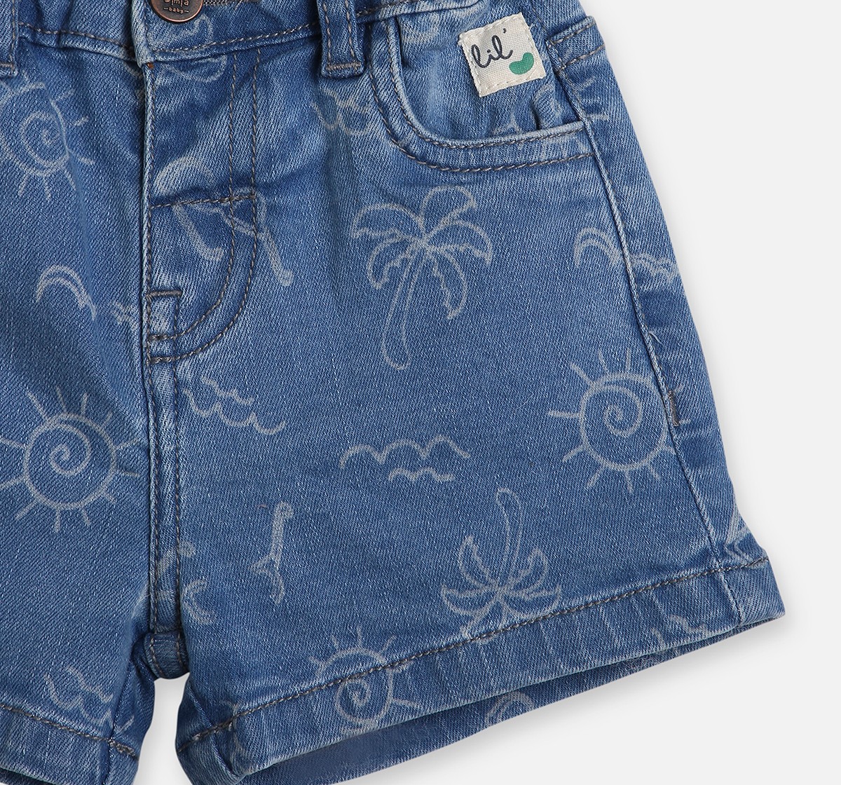 Infant Boys Print Denim Blue Shorts