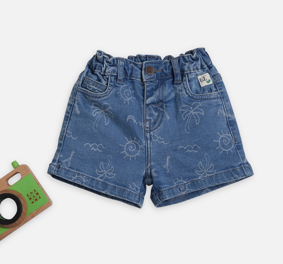 Infant Boys Print Denim Blue Shorts