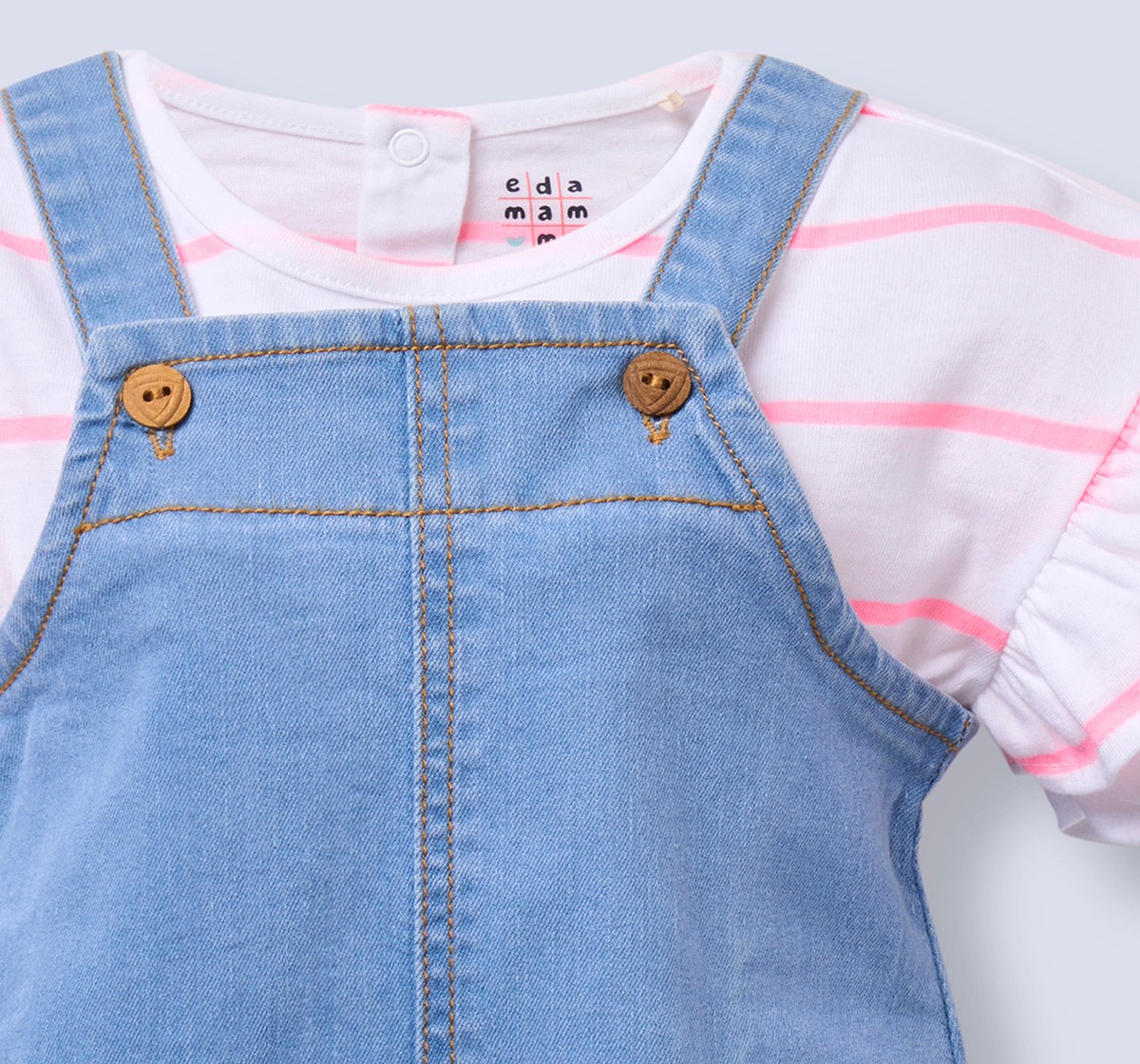 Infant Girls  DENIM DUNGAREE DRESS & RIB TEE  MULTI