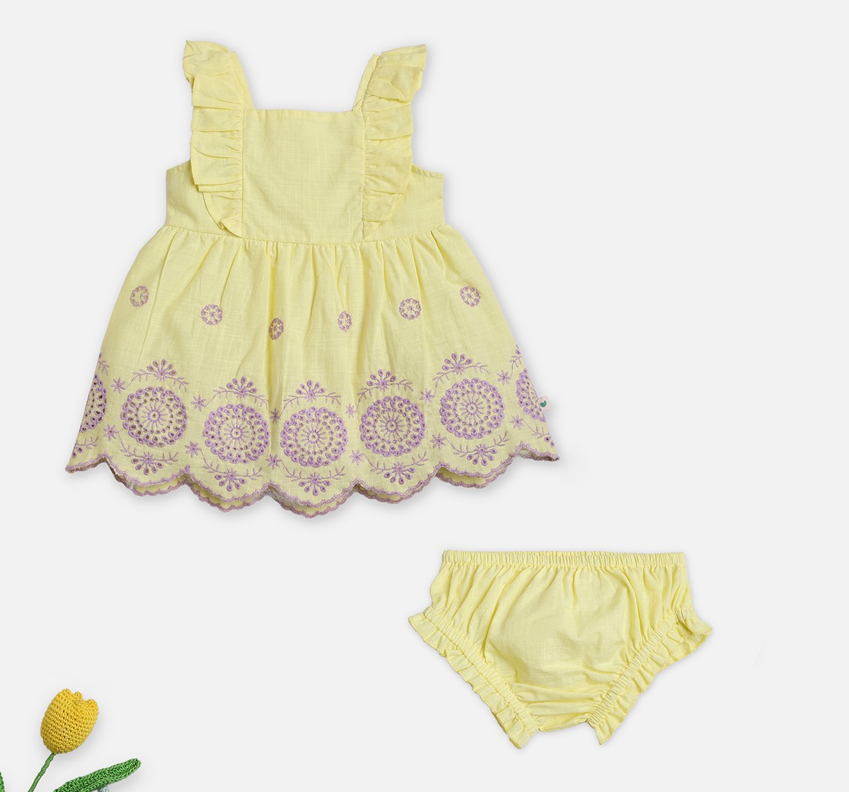 Infant Girls Embroidered Dress Yellow