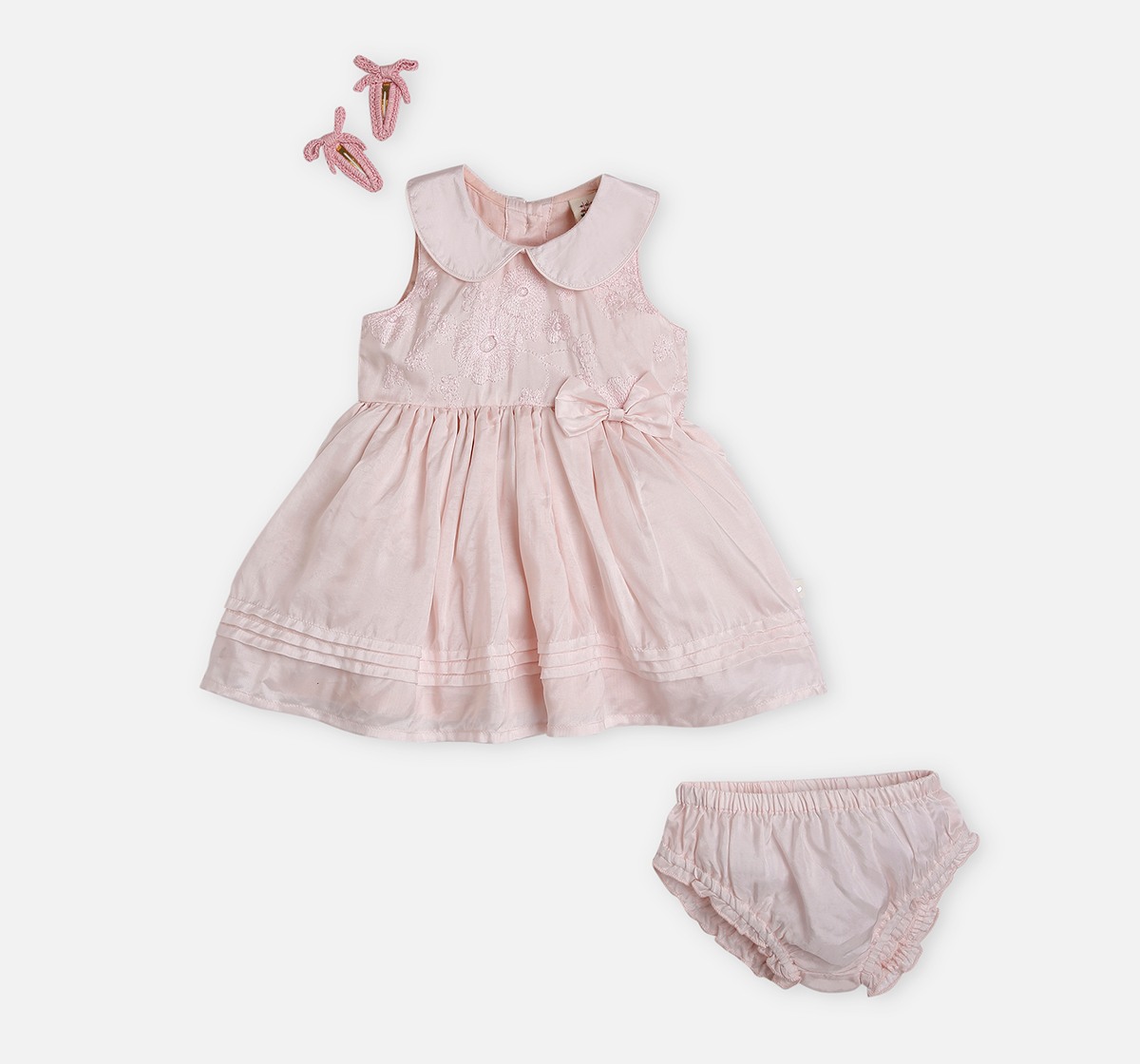 Infant Girls Floral Dress With Bloomer Pink