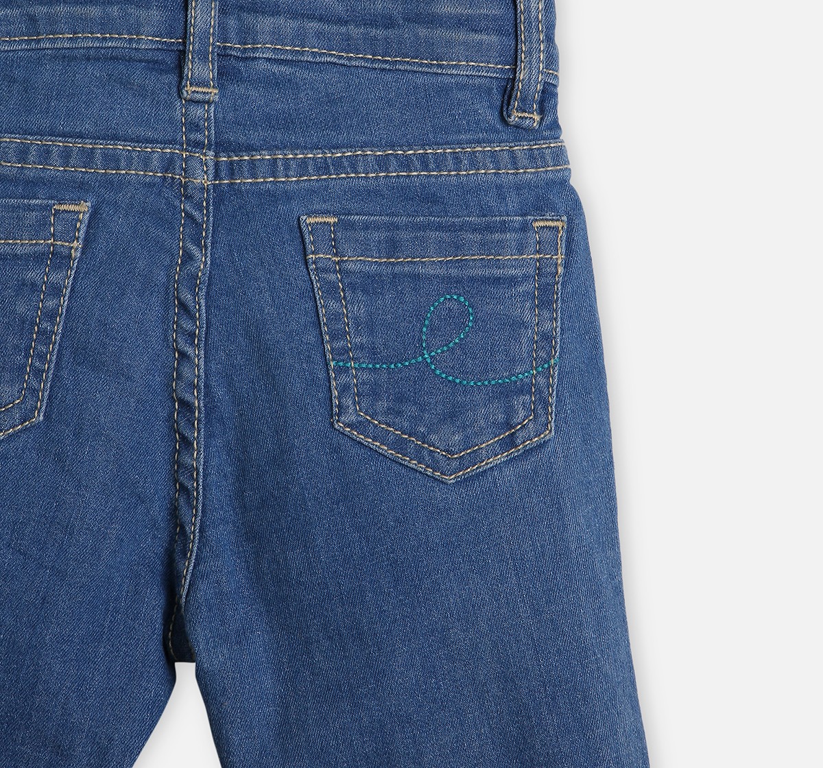 Infant Girls Floral Print Denim Jeans Blue