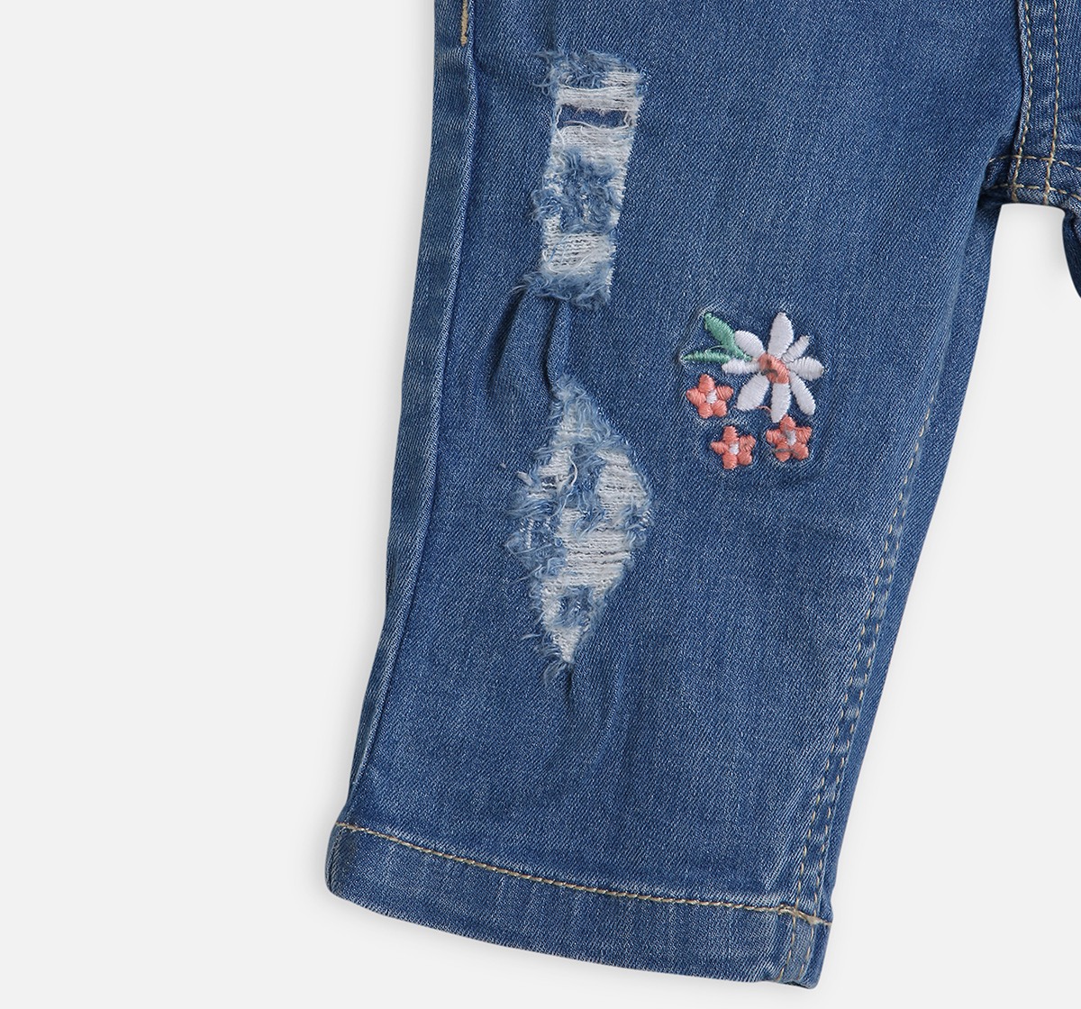 Infant Girls Floral Print Denim Jeans Blue