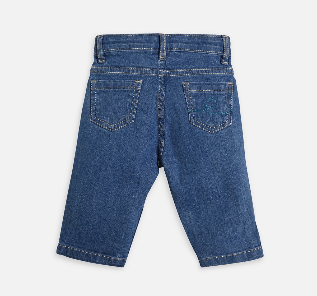 Infant Girls Floral Print Denim Jeans Blue