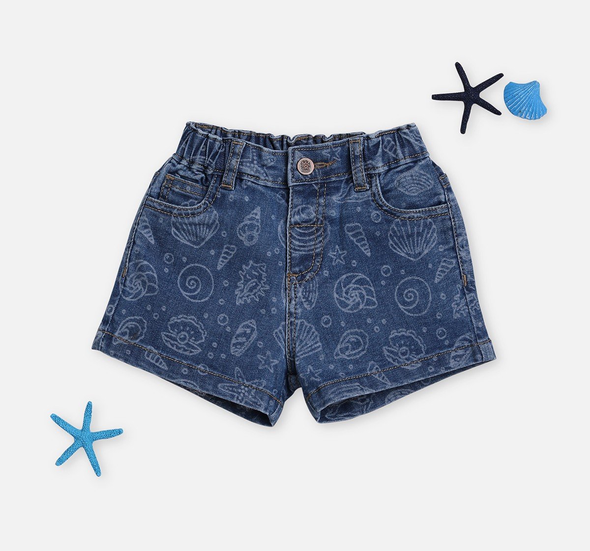 Infant Girls Printed Denim Shorts