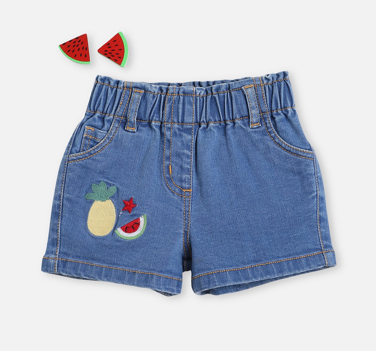 Infant Girls Embroidered Denim Shorts
