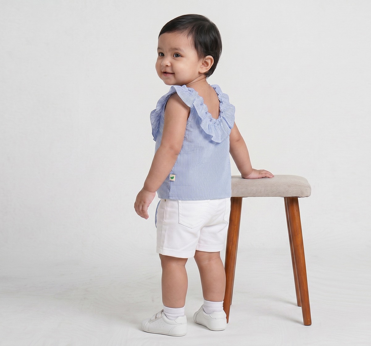 Infant Girls Pastel Rainbow Striped Ruffle Sleeve Top
