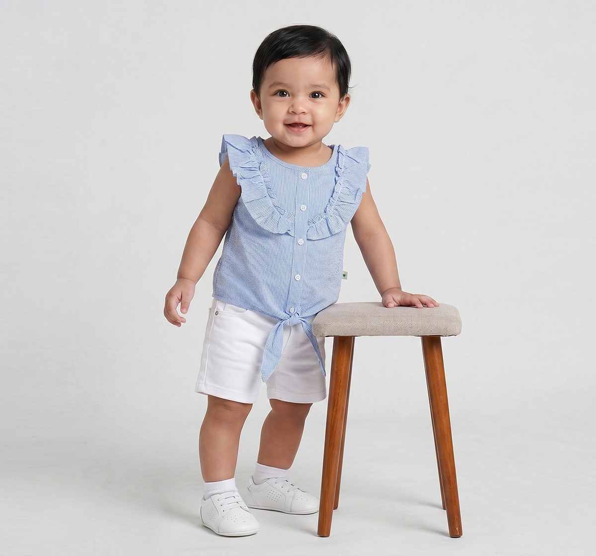 Infant Girls Pastel Rainbow Striped Ruffle Sleeve Top