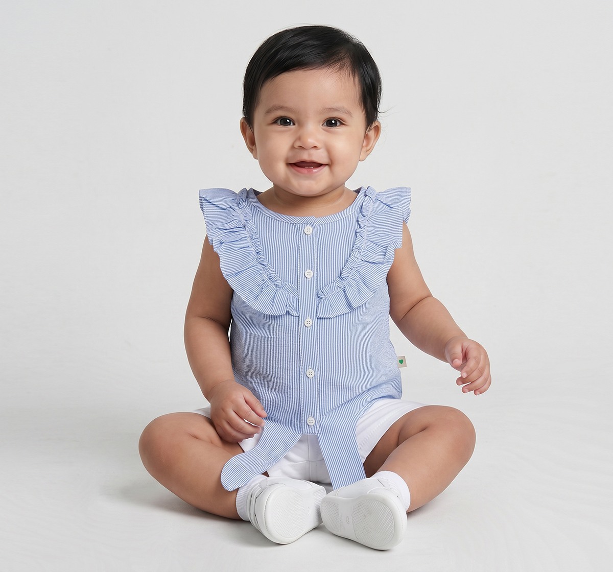 Infant Girls Pastel Rainbow Striped Ruffle Sleeve Top