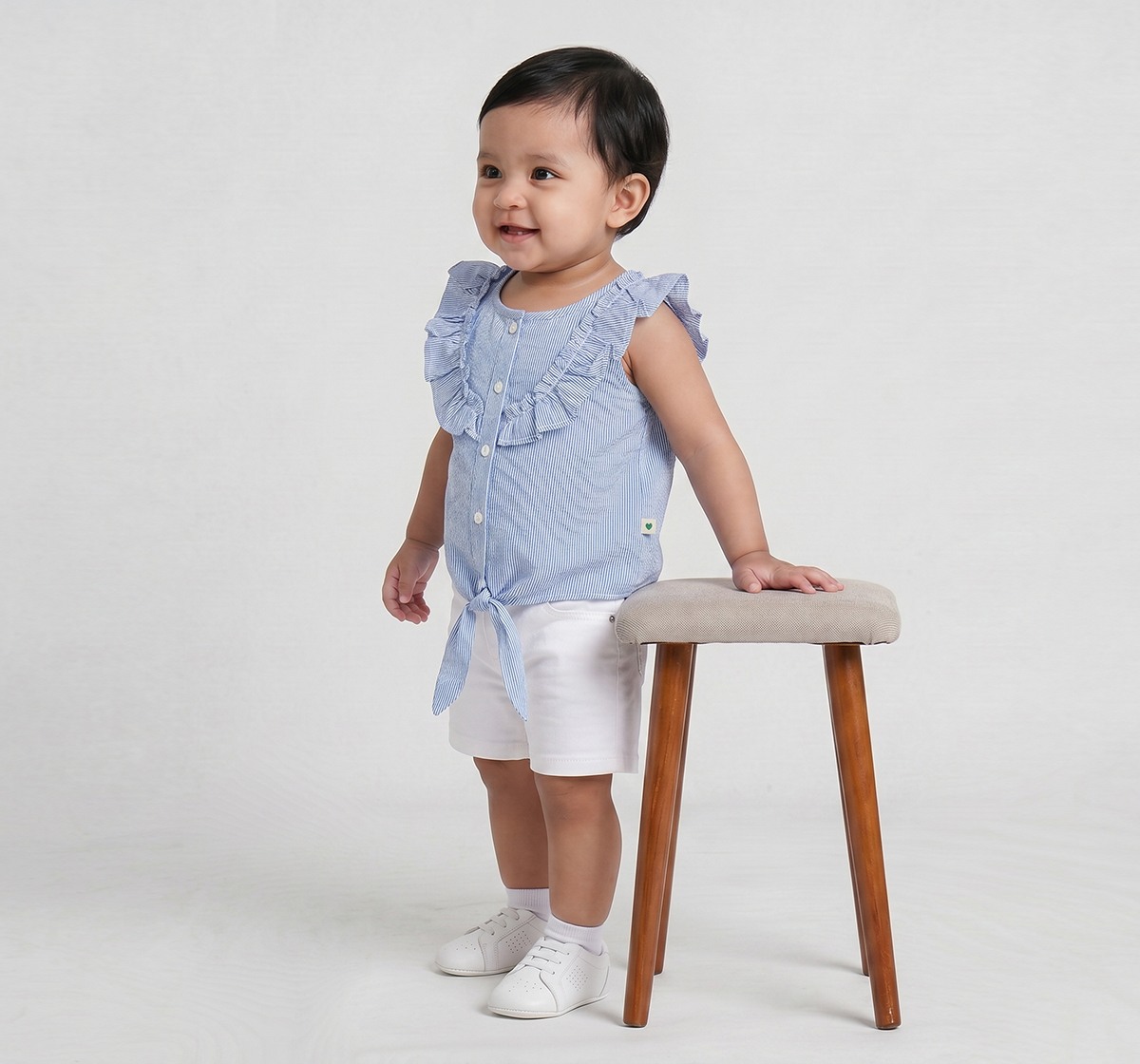 Infant Girls Pastel Rainbow Striped Ruffle Sleeve Top