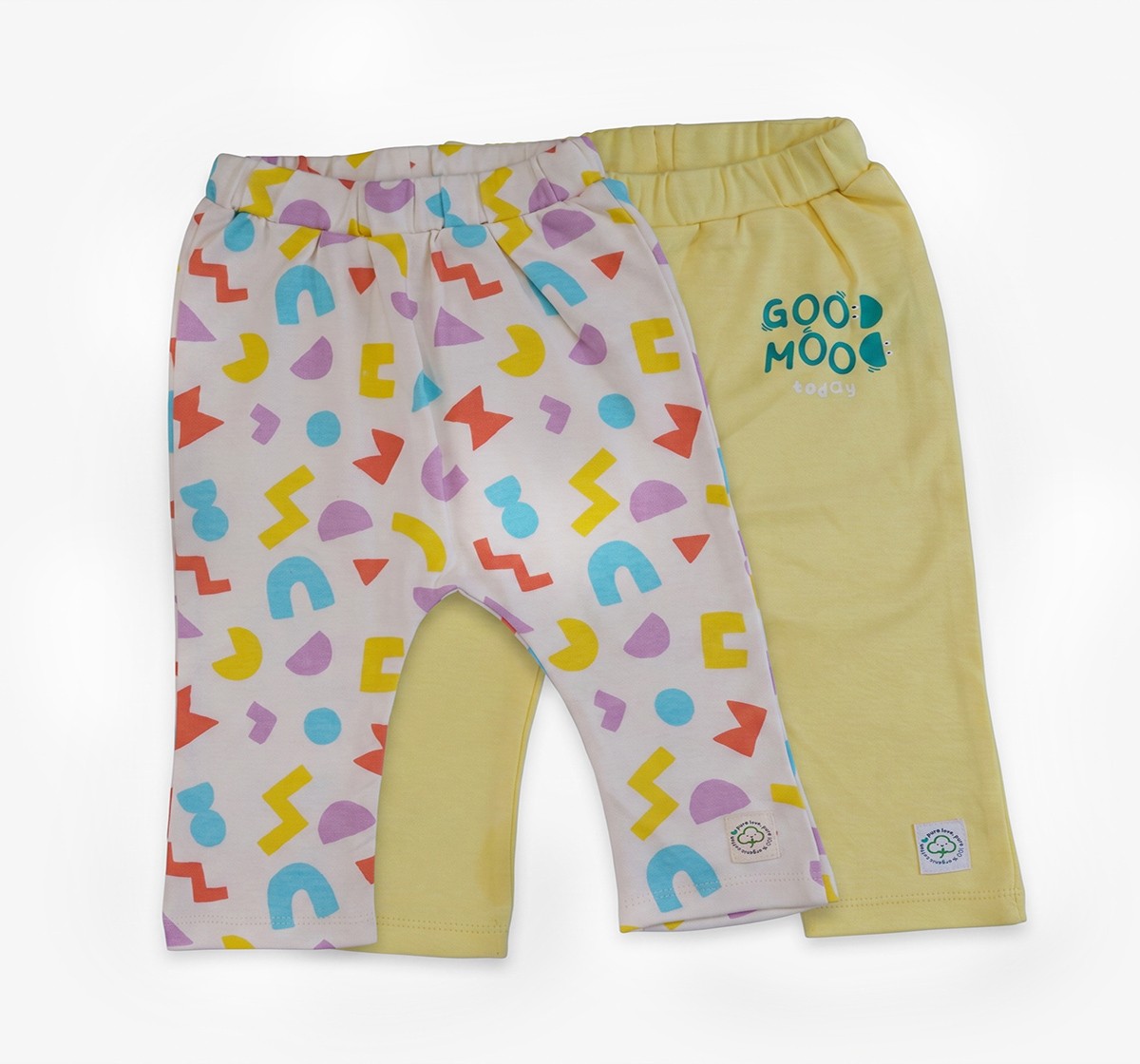 Unisex Baby Organic Cotton Jogger Pants Pack (2-Piece) – Pastel Yellow & Geometric Print Mix