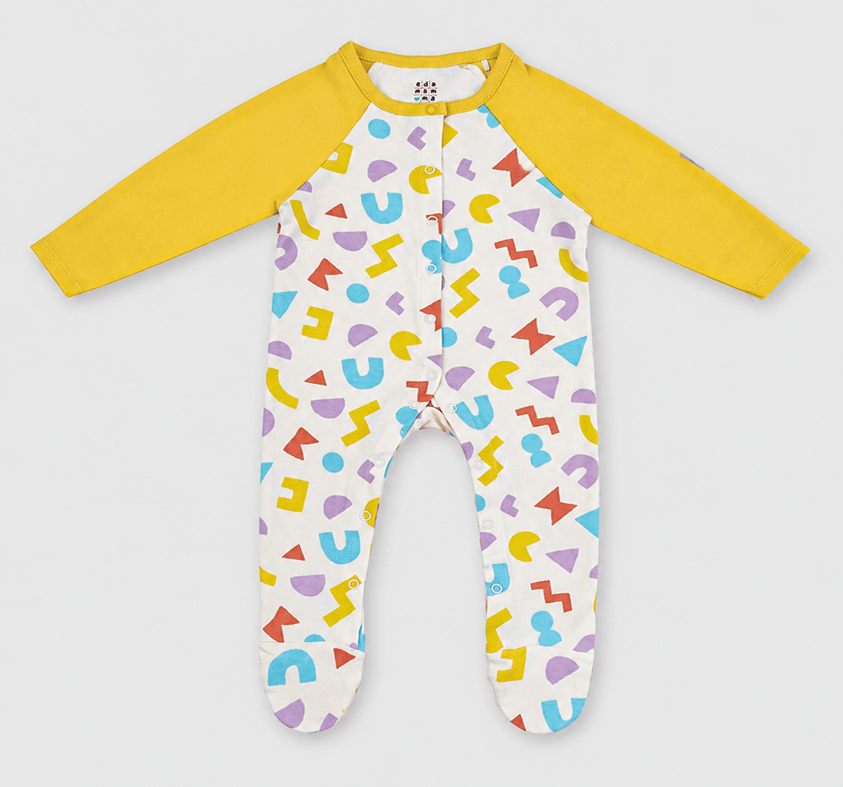Unisex Baby Long-Sleeve Full-Length Footed Sleepsuit Pack (2-Piece) – Sky Blue & Yellow Geometric Print Mix